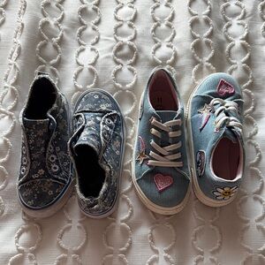 Kids Blue Floral and Heart Sneakers